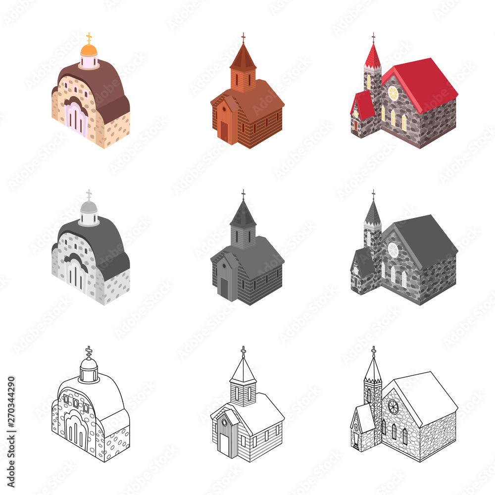 Vector design of temple and historic icon. Collection of temple and faith stock vector illustration.