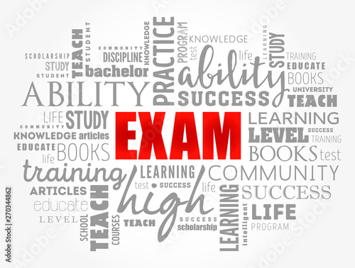 EXAM word cloud collage, education concept background