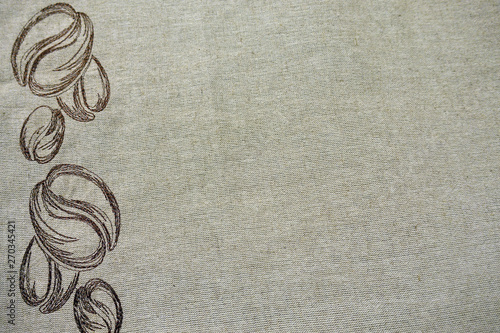 Coffee background on linen linen embroidery