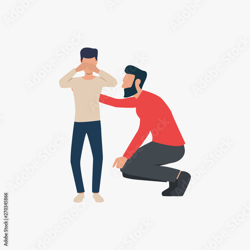Man soothing crying son vector illustration. Relationships, parenthood, behavior. Family concept. Creative design for websites, banners, posters