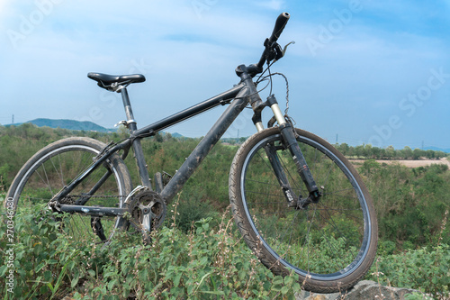 Mountain bike parked on the mountain