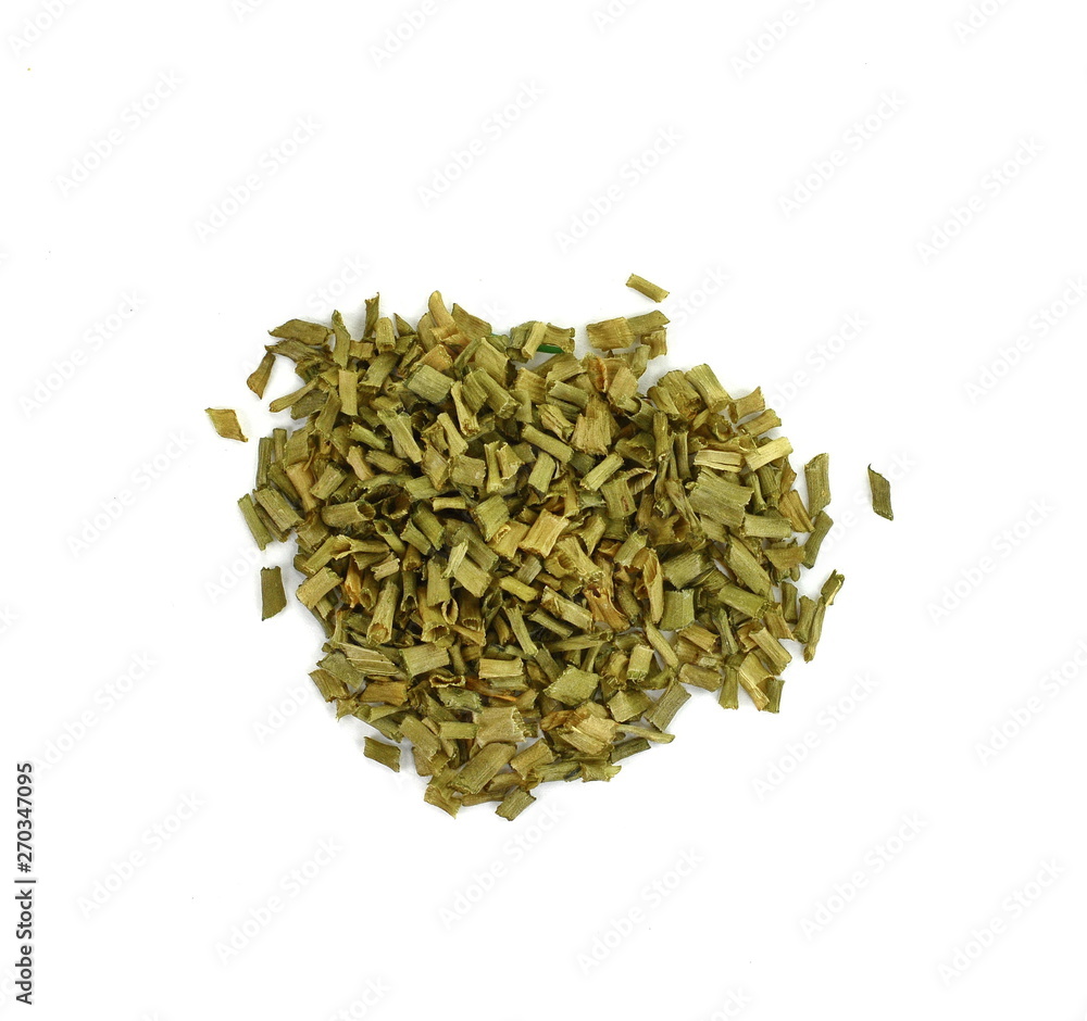 Dried chives chopped isolated on white background Dried chives chopped isolated on white background