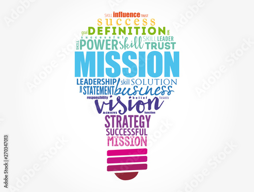 MISSION light bulb word cloud collage, business concept background