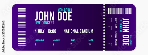 Concert ticket vector template. Concert, party or festival ticket design template. Vector illustration