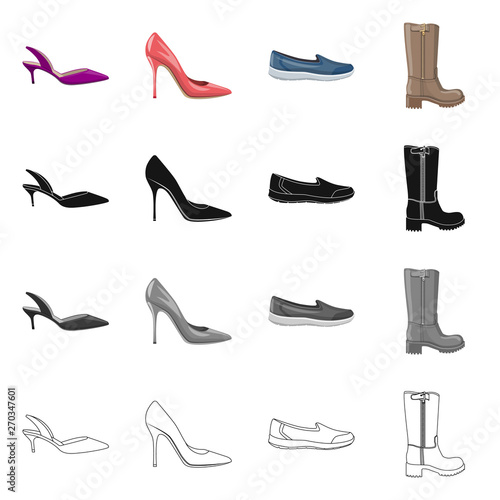 Vector illustration of footwear and woman symbol. Set of footwear and foot stock symbol for web.