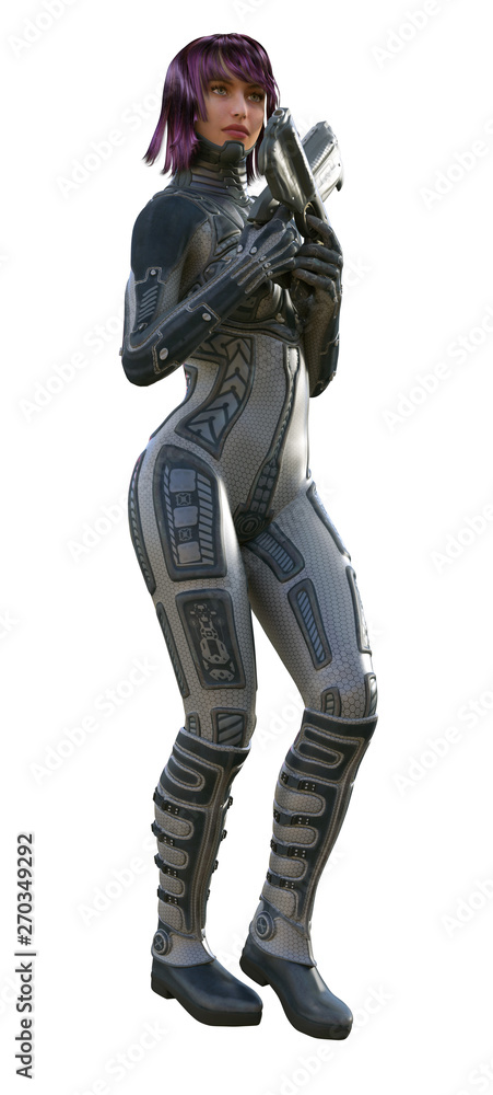 futuristic warrior girl, armed with guns, 3d illustration futuristic warrior girl, armed with guns, 3d illustration