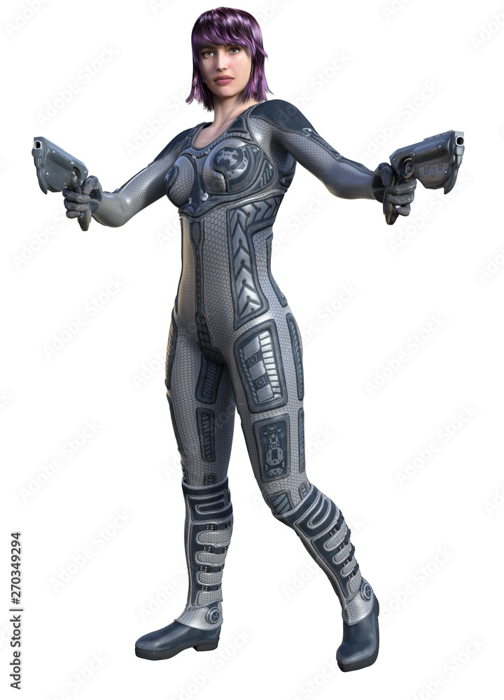 futuristic warrior girl, armed with guns, 3d illustration futuristic warrior girl, armed with guns, 3d illustration
