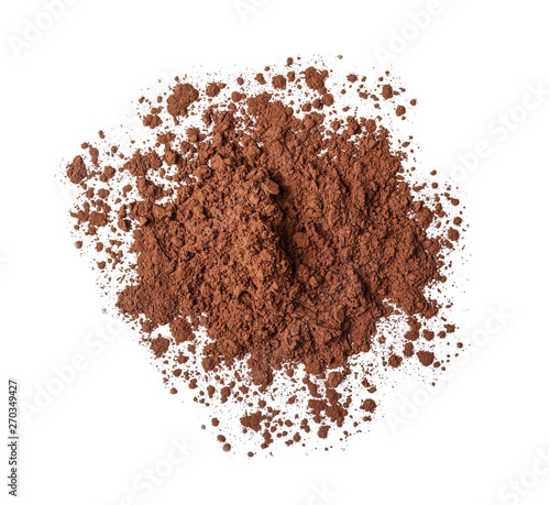 Heap of cocoa powder on white background photo