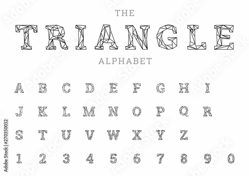 Vector of triangle alphabe and font. Lowpoly style letters and numbers. Modern typeface.