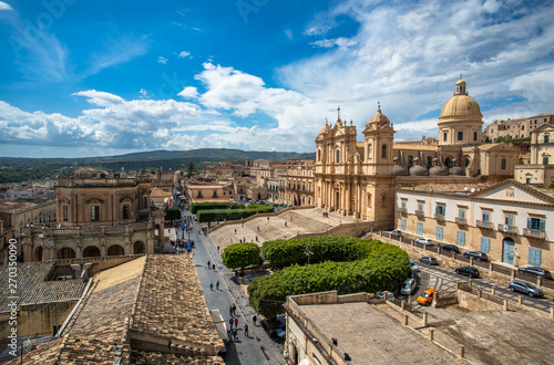Panoramic view of Noto old town and Noto Cathedral, Sicily, Italy. photo