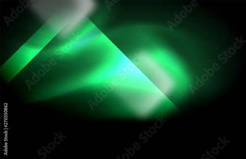 Neon square and line lights on dark background with blurred effects