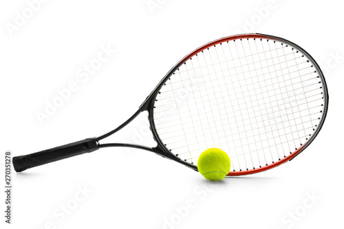 Tennis racket and ball on white background © Pixel-Shot