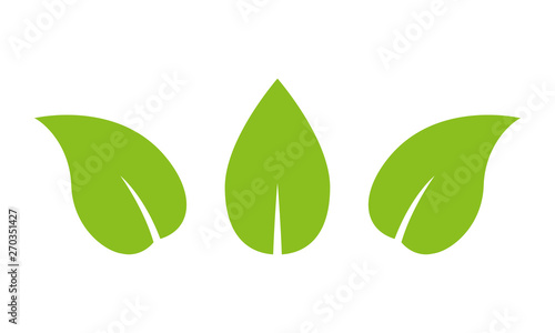 Green leaf icon set. Leaves silhouette. Eco, organic, bio symbol. Vector illustration. 