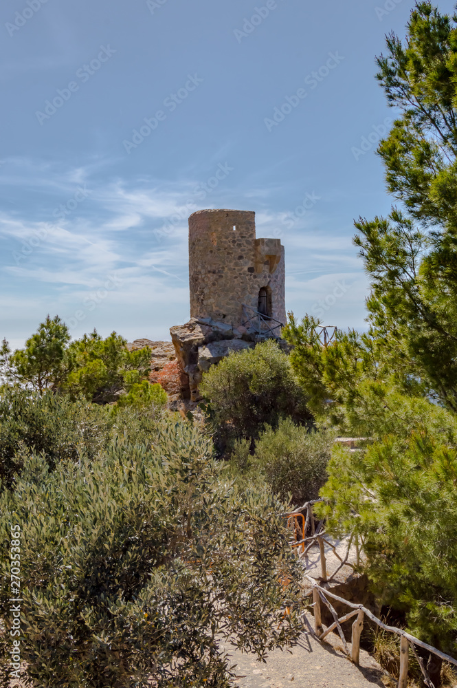 View of an old watchtower on the Mediterranean Sea