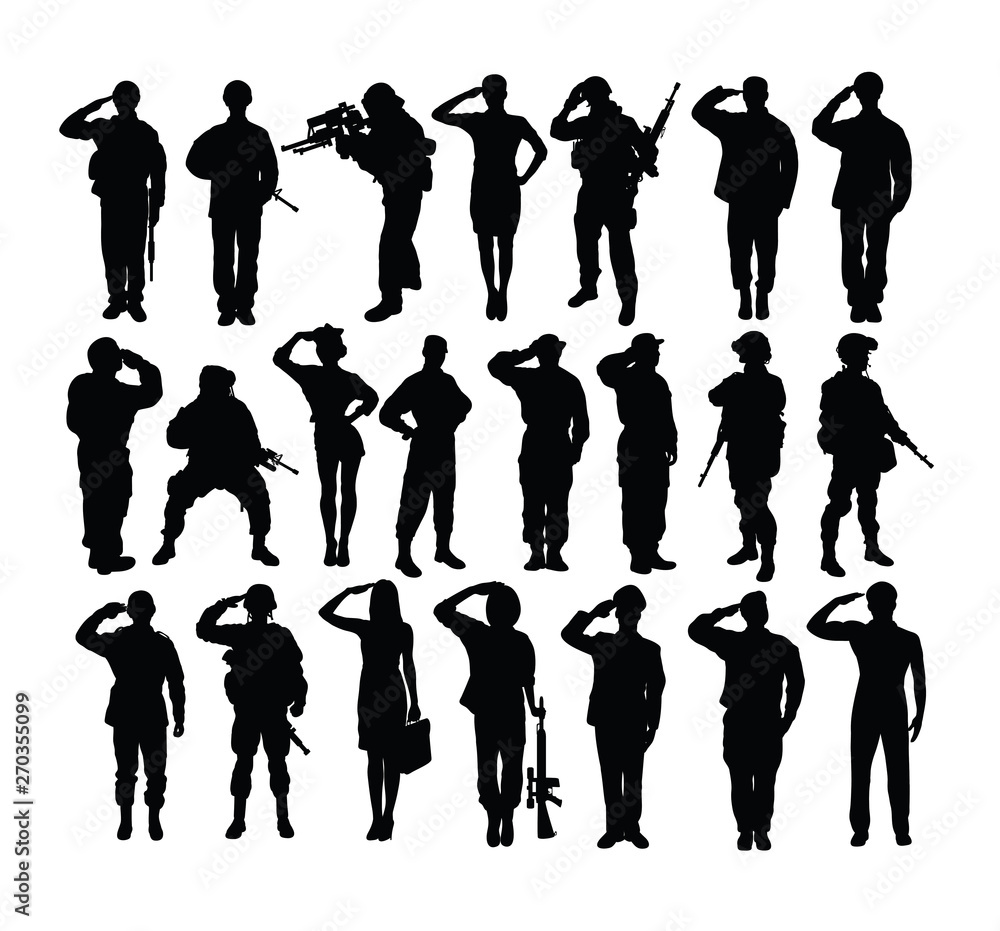 Saluting Soldier and Army Force Silhouettes, art vector design Saluting Soldier and Army Force Silhouettes, art vector design