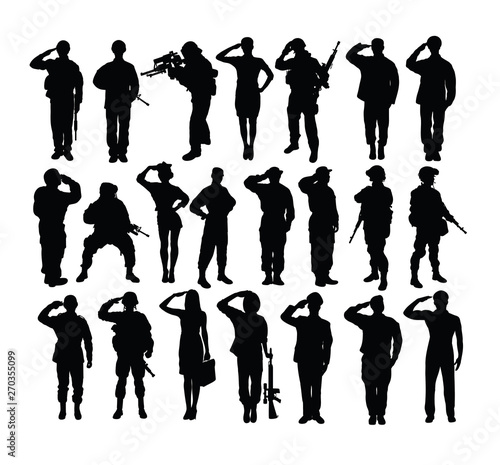 Saluting Soldier and Army Force Silhouettes, art vector design 
