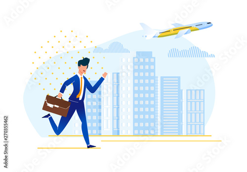 Being Late to Board Plane Vector Illustration.