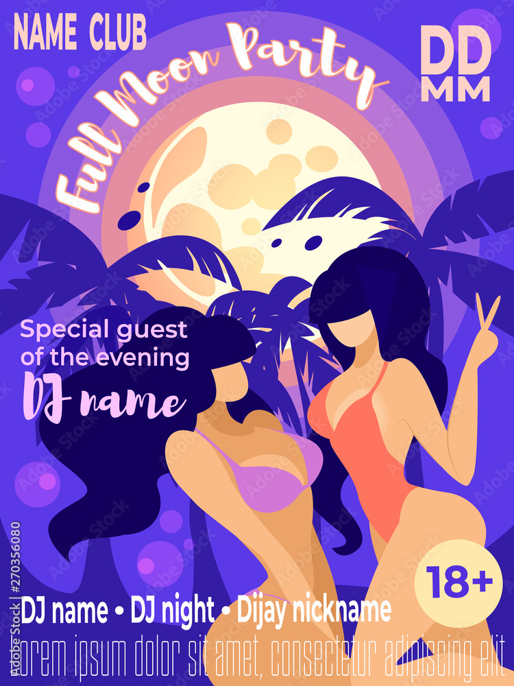 Full Moon Party Banner, Ad Poster for Night Club