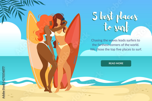Sexy Girls Making Selfie with Surfer Boards at Sea