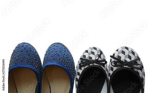 Background - women's shoes. Ballet flats of different colors