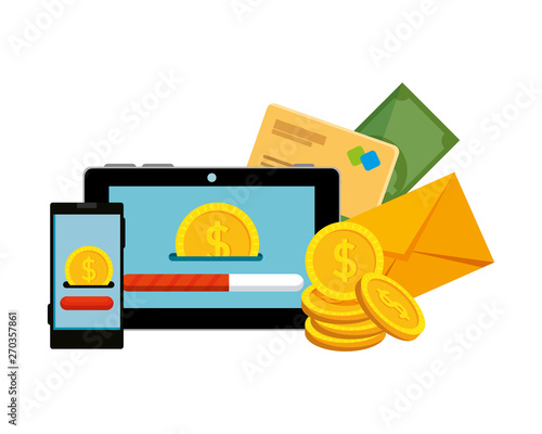 tablet and smartphone with ecommerce icons © Gstudio