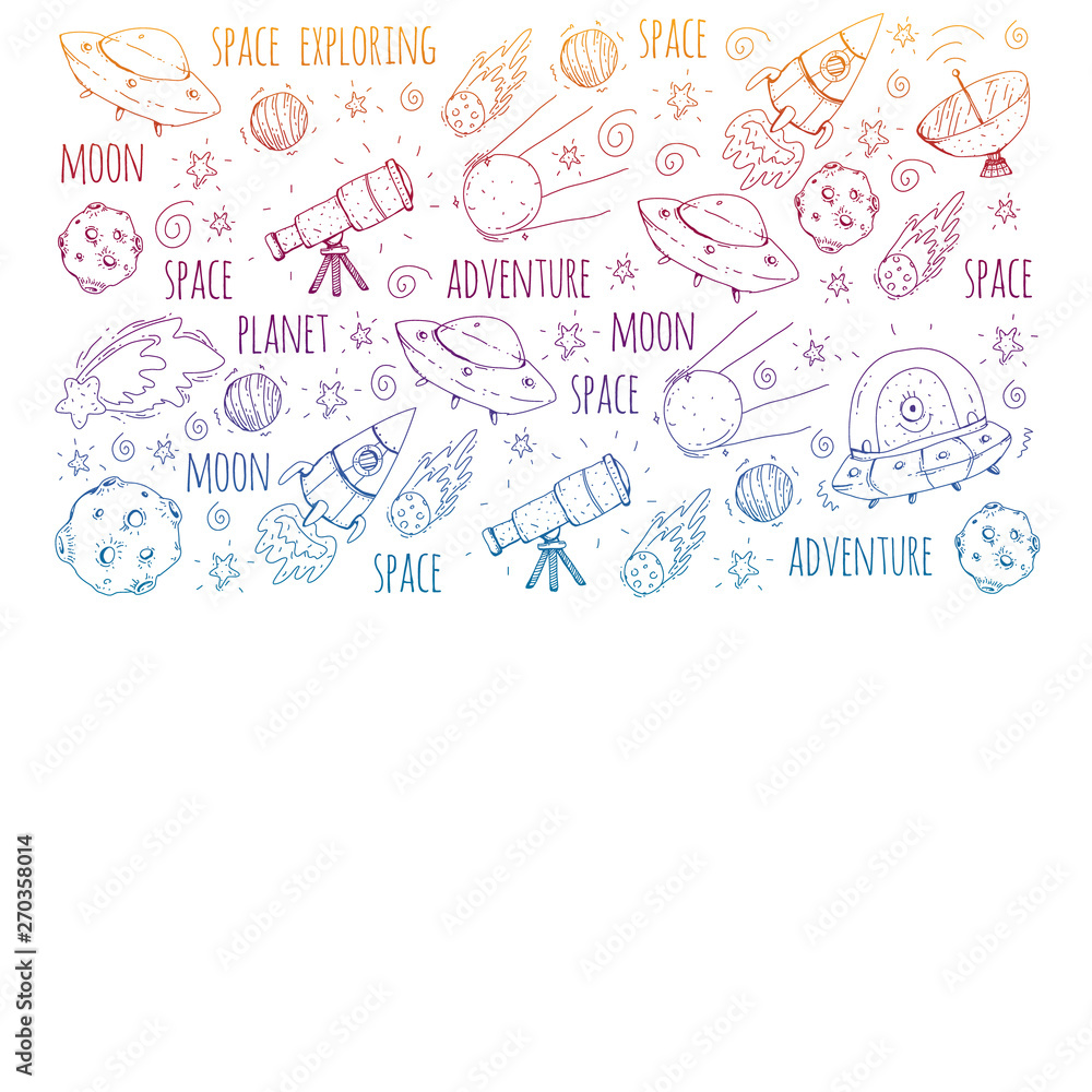 Space vector illustration. Science, technology pattern. Rocket and spaceships. Space vector illustration. Science, technology pattern. Rocket and spaceships.