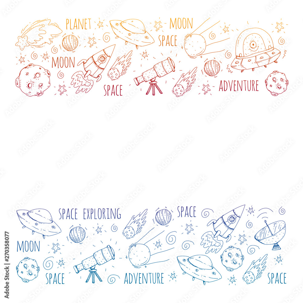 Space vector illustration. Science, technology pattern. Rocket and spaceships. Space vector illustration. Science, technology pattern. Rocket and spaceships.