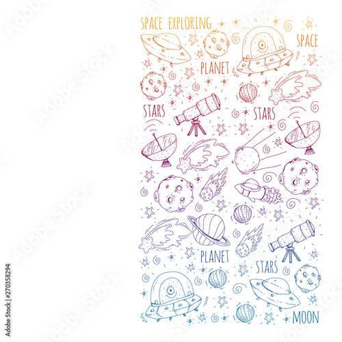 Space vector illustration. Science, technology pattern. Rocket and spaceships.