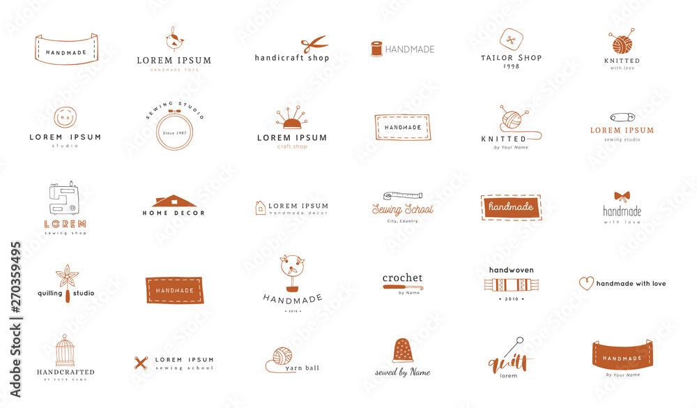 Hand drawn colored isolated elements. Vector set of handmade logo ...