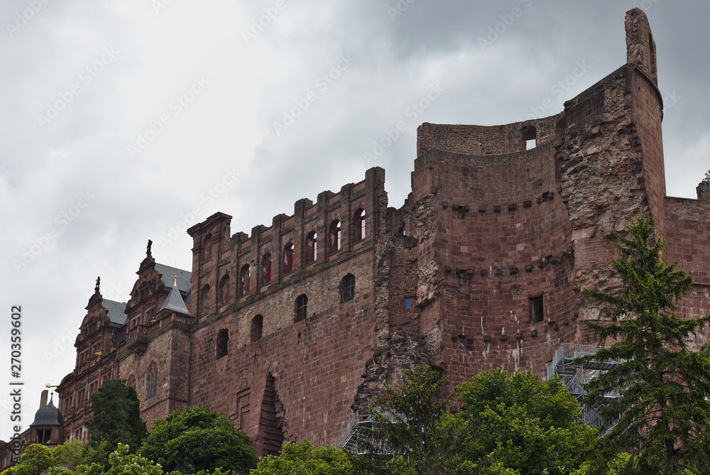 The city of Heidelberg in Germany. The ruins of the castle.