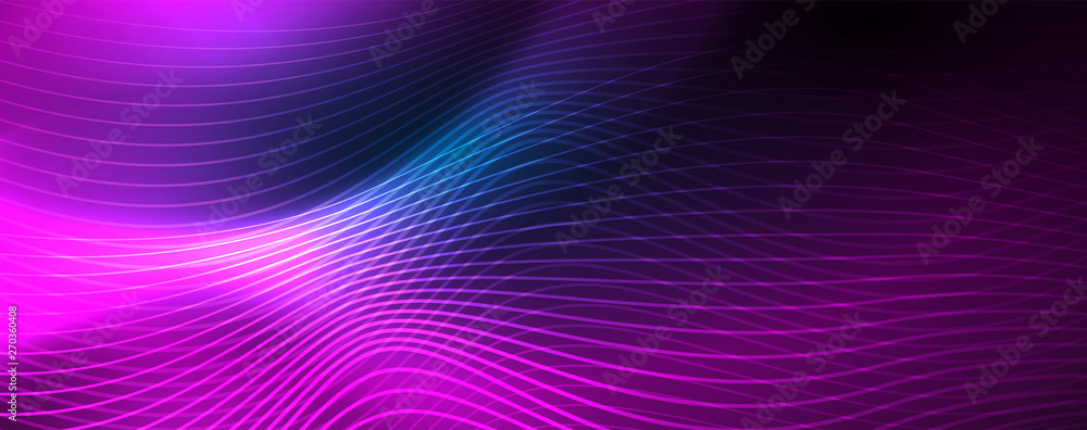 Smooth wave lines on blue neon color light background. Glowing abstract wave on dark, shiny motion, magic space light Smooth wave lines on blue neon color light background. Glowing abstract wave on dark, shiny motion, magic space light