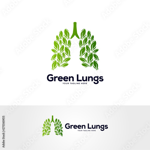 green healthy lungs logo with creative abstract leaves, respiratory system logo designs