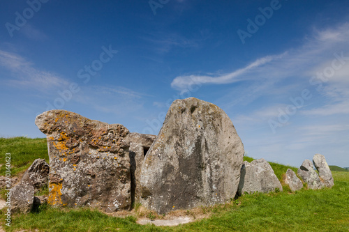 West Kennet Long Barrow is a Neolithic tomb or barrow, situated on a prominent chalk ridge, near Silbury Hill, one-and-a-half miles south of Avebury. © Denis