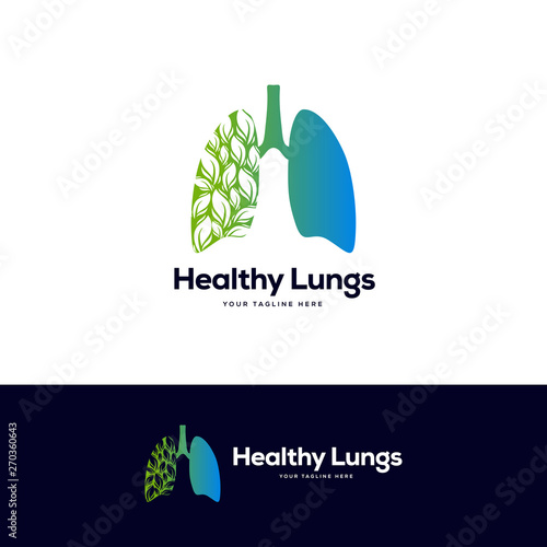 green healthy lungs logo with creative abstract leaves, respiratory system logo designs