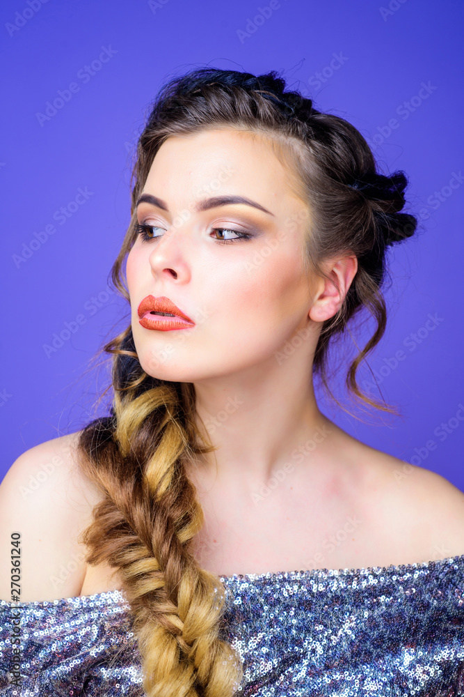 Braided hairstyle. Girl makeup face braided long hair. French braid. Professional hair care and creating hairstyle. Beauty salon hairdresser art. Beautiful young woman with modern hairstyle Stock Photo | Adobe Stock Braided hairstyle. Girl makeup face braided long hair. French braid. Professional hair care and creating hairstyle. Beauty salon hairdresser art. Beautiful young woman with modern hairstyle Stock Photo | Adobe Stock