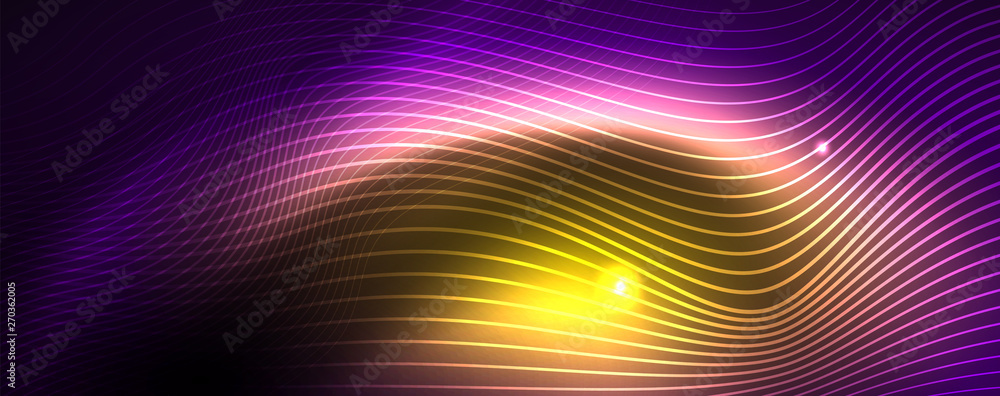 Neon vector wave lines abstract background, magic futuristic techno design Neon vector wave lines abstract background, magic futuristic techno design