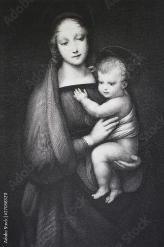 Tela The Madonna del Granduca by Raphael Sanzio in a vintage book Rafael's Madonnen, by A