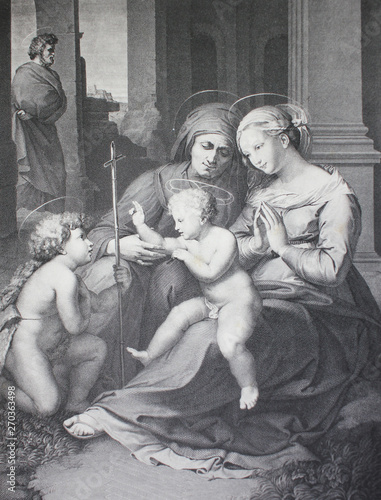 Obraz na plátně Holy Family in Naples by Raphael Sanzio in a vintage book Rafael's Madonnen, by A