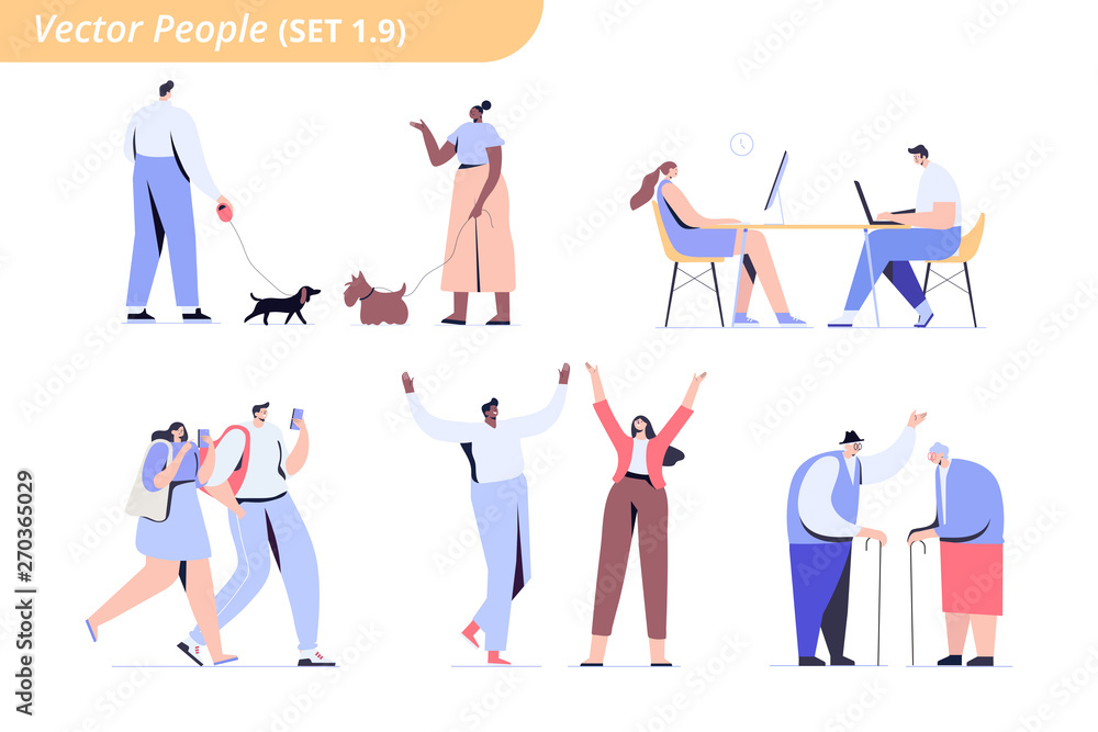 People big vector set. Couples. Male and female flat characters isolated on white background.	