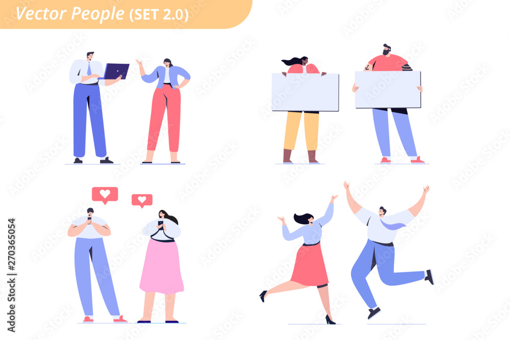 People big vector set. Couples. Male and female flat characters isolated on white background.	