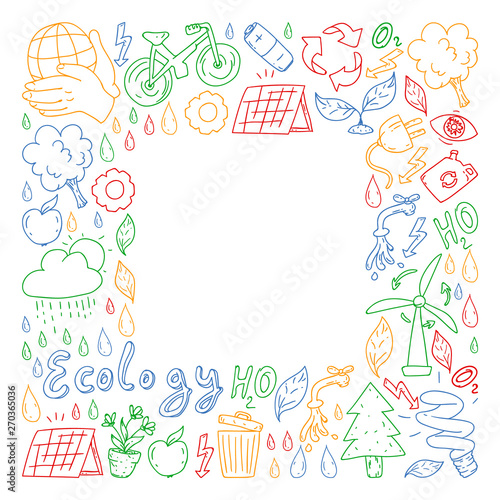 Vector logo, design and badge in trendy drawing style - zero waste concept, recycle and reuse, reduce - ecological lifestyle and sustainable developments icons.