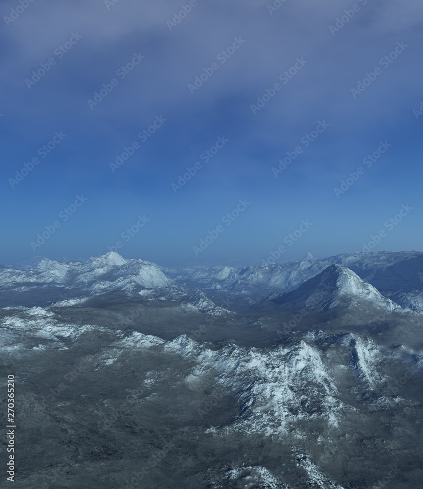 Obraz premium 3d generated fantasy landscape of lonely desert mountains in the snow