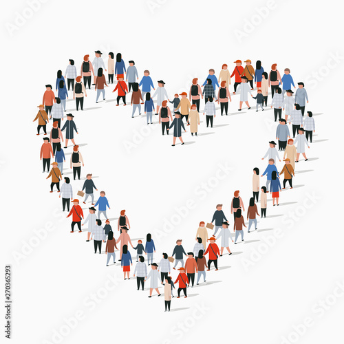 Large group of people in the heart sign shape.