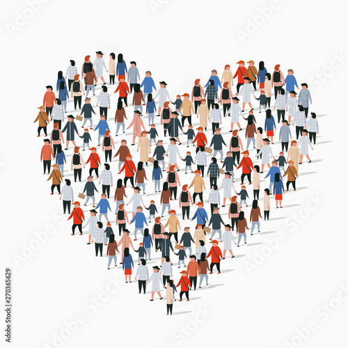 Large group of people in the heart sign shape.