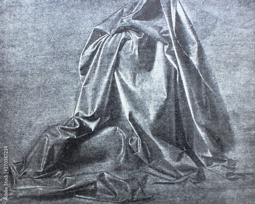 Fotografie Etude of drapery for painting by Leonardo Da Vinci in a vintage book Leonard de Vinci, author A