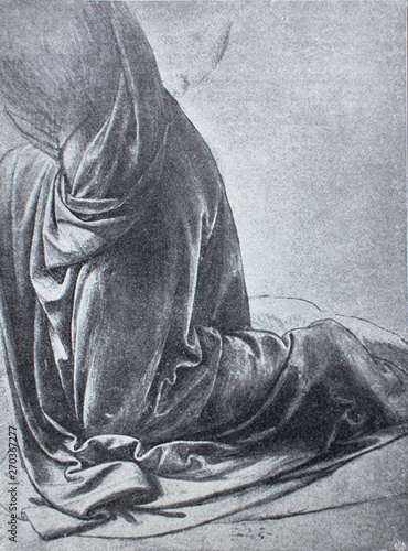 Tablou pe pânză Etude of drapery for painting by Leonardo Da Vinci in a vintage book Leonard de Vinci, author A