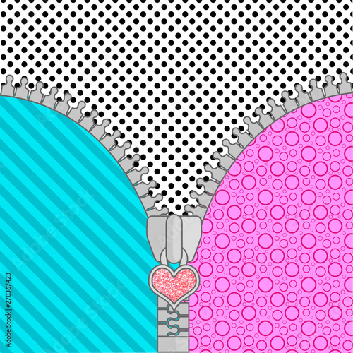 Cute lol doll surprise background with open zipper . Birthday congratulation or invitation fashion girls party. vector