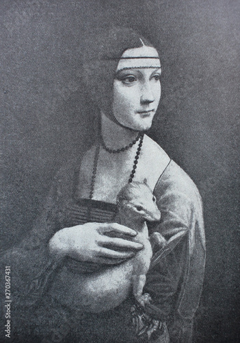 Canvas Print Lady with an ermine by Leonardo Da Vinci in a vintage book Leonard de Vinci, author A