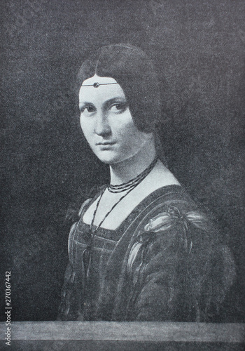 Bild auf Leinwand La belle ferronnière by Leonardo Da Vinci in a vintage book Leonard de Vinci, author A