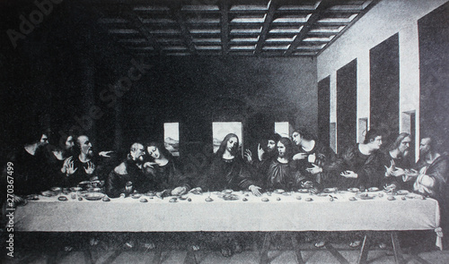 The Last Supper by Leonardo Da Vinci in a vintage book Leonard de Vinci, author A. Rosenberg, 1898, Leipzig photo